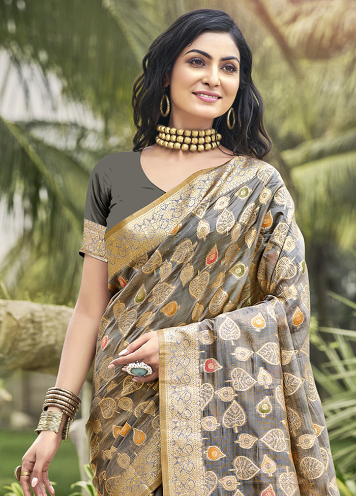 Grey Organza Saree With Blouse Piece