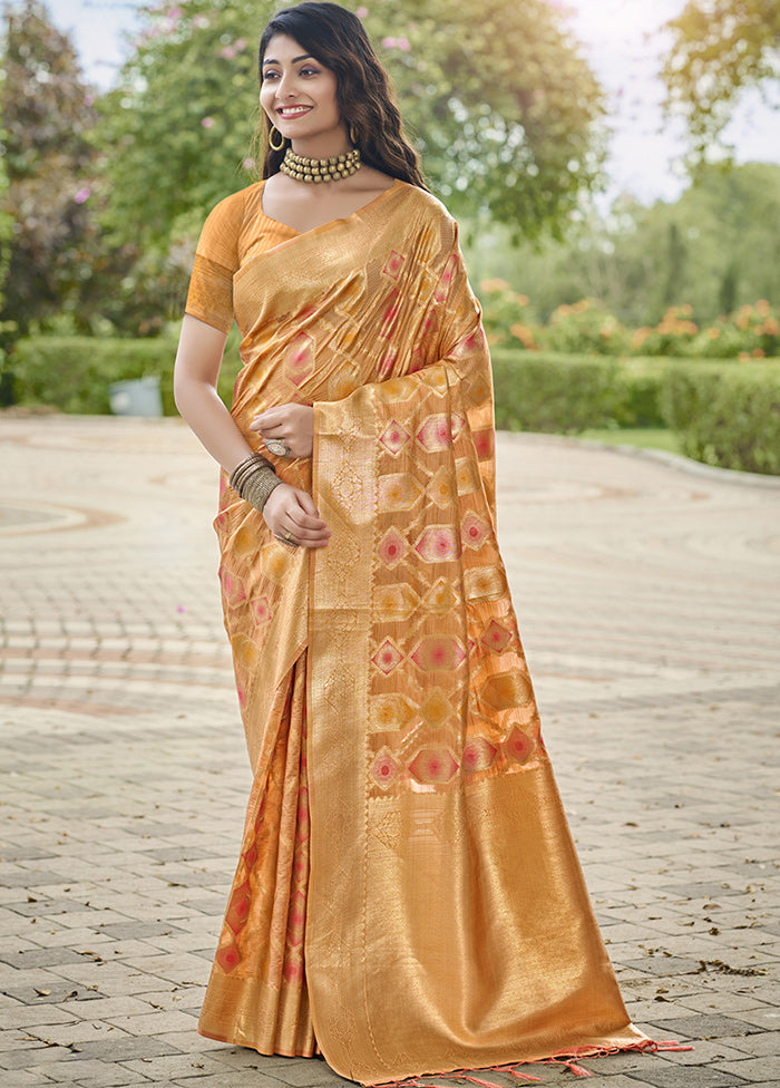 Yellow Organza Saree With Blouse Piece