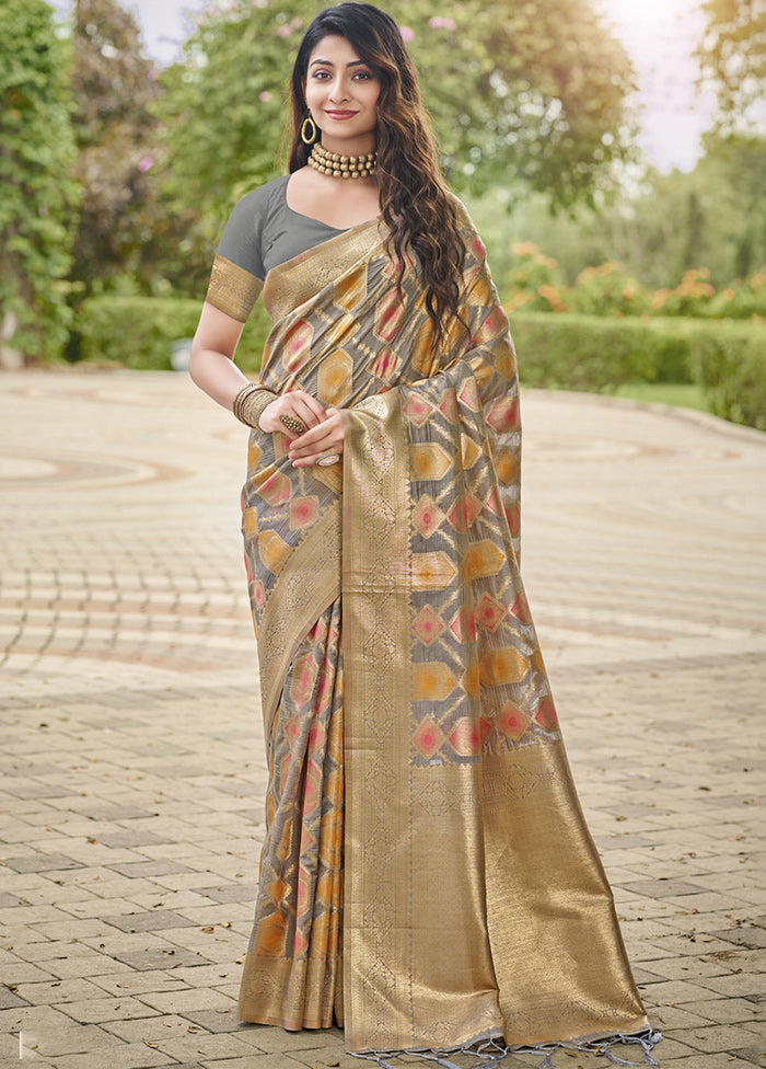 Grey Organza Saree With Blouse Piece