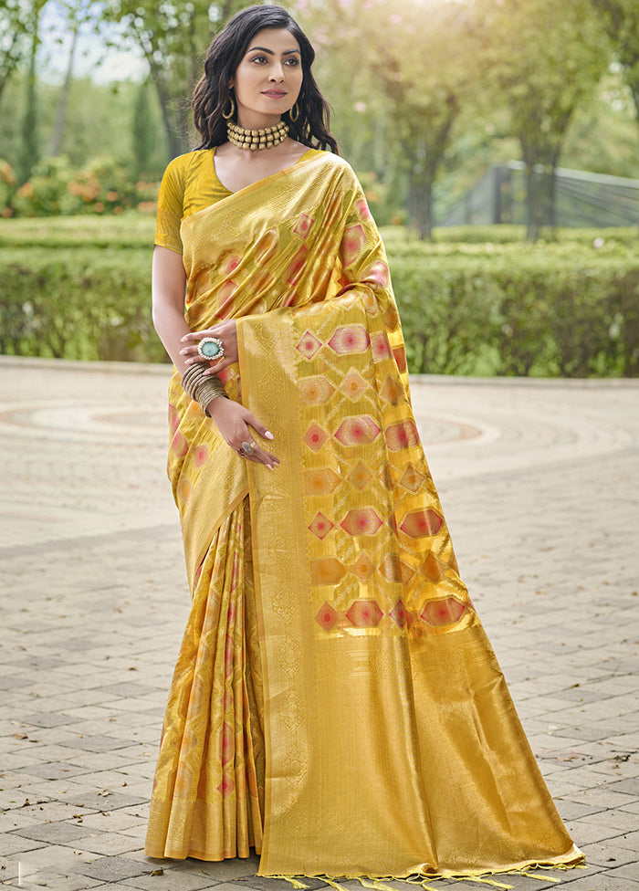 Yellow Organza Saree With Blouse Piece