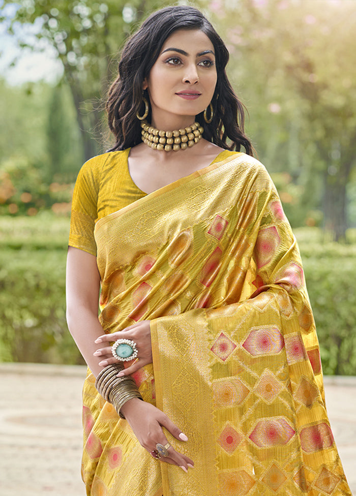 Yellow Organza Saree With Blouse Piece