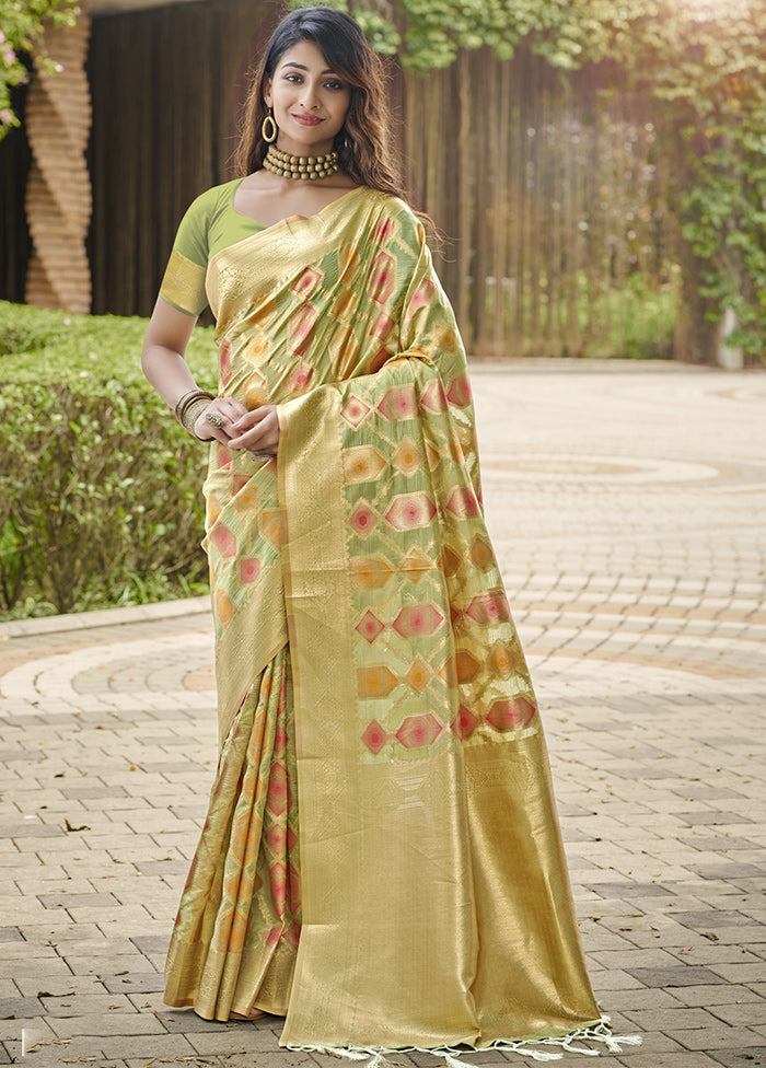 Olive Green Organza Saree With Blouse Piece