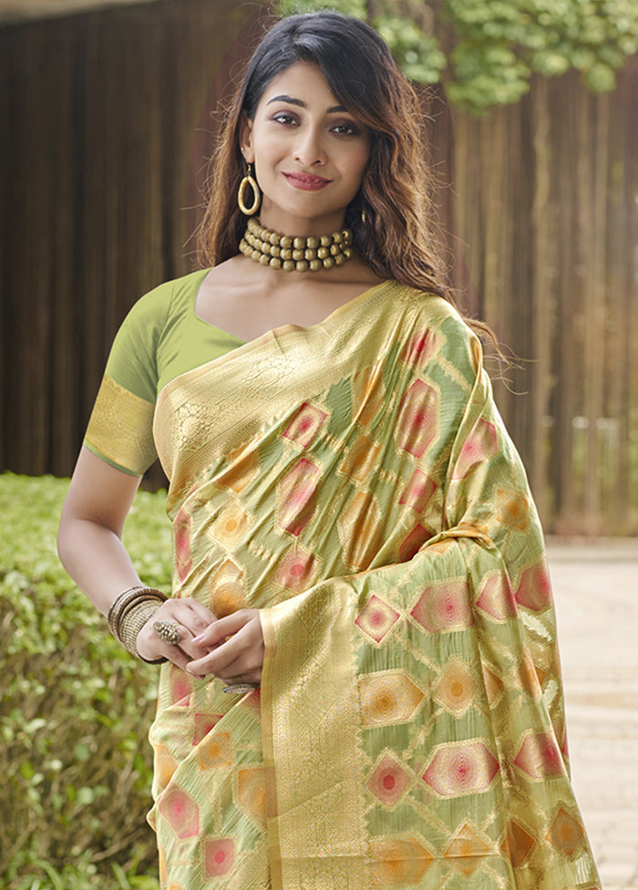 Olive Green Organza Saree With Blouse Piece