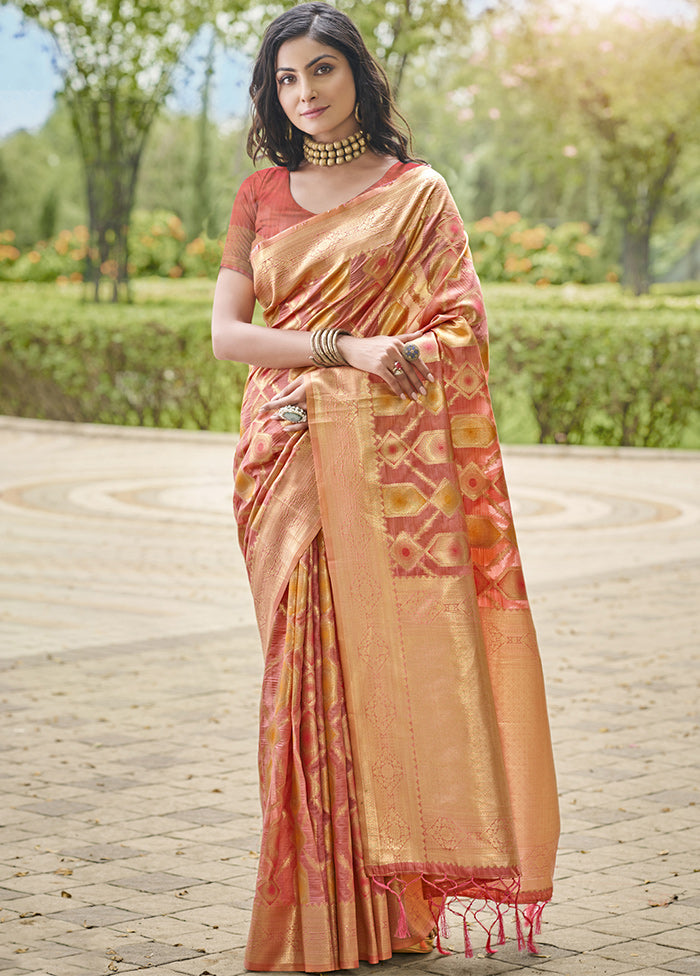 Peach Organza Saree With Blouse Piece