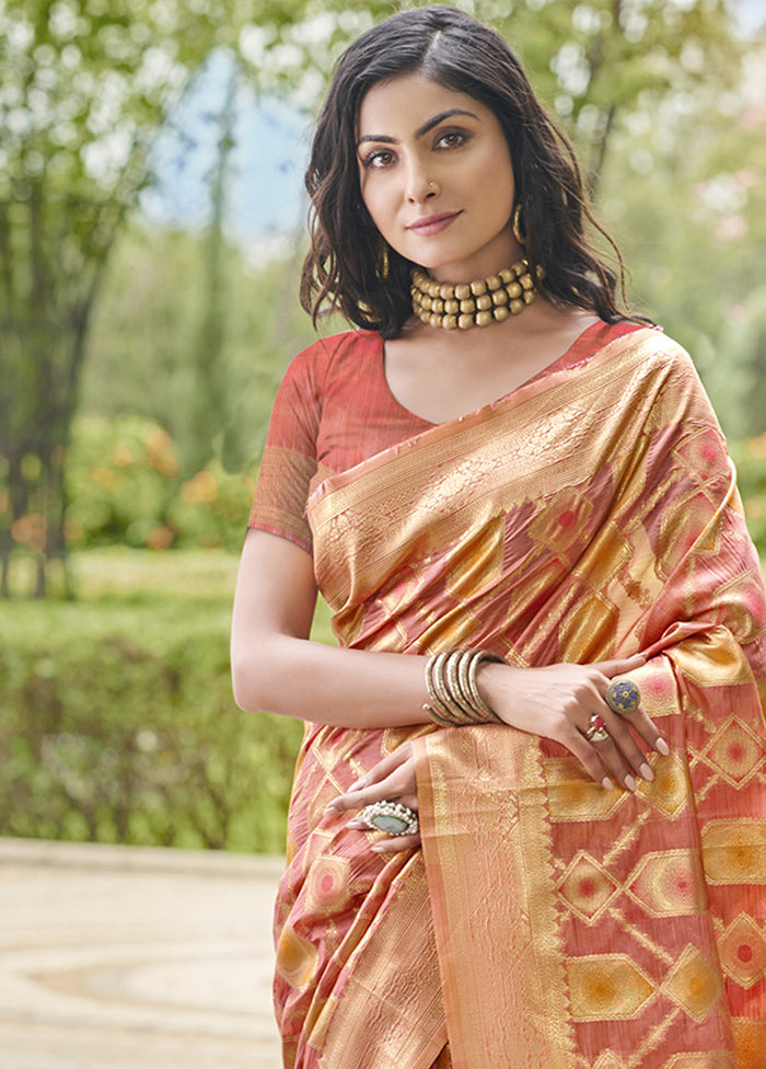 Peach Organza Saree With Blouse Piece