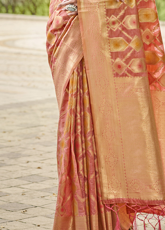 Peach Organza Saree With Blouse Piece