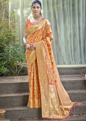 Orange Organza Saree With Blouse Piece