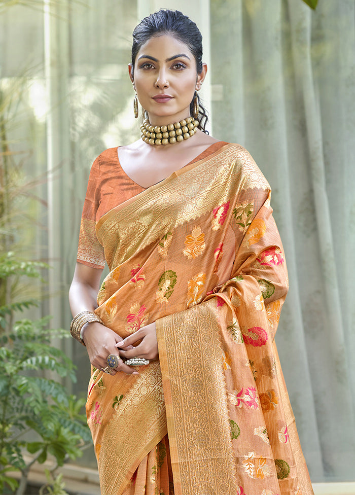 Orange Organza Saree With Blouse Piece