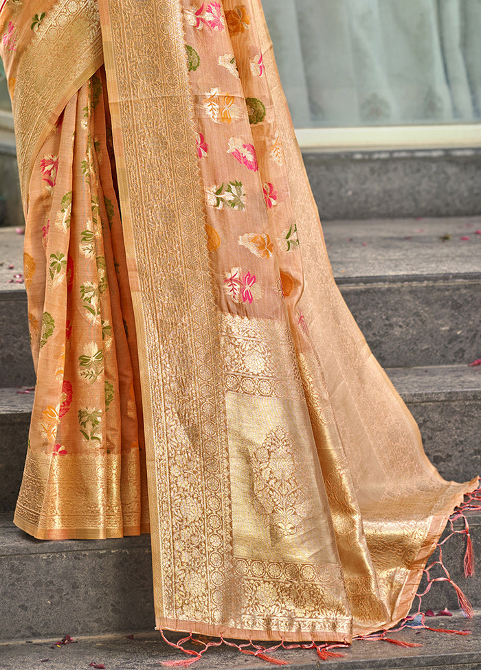 Orange Organza Saree With Blouse Piece