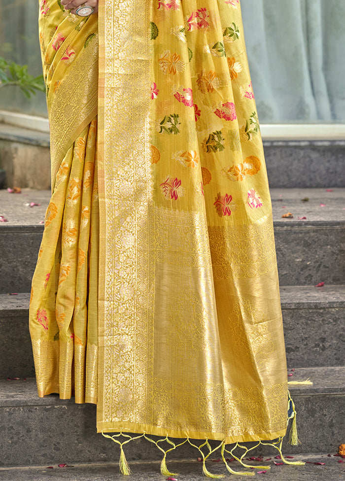 Yellow Organza Saree With Blouse Piece