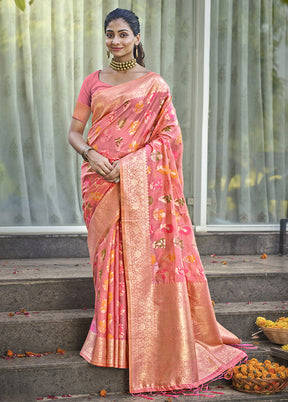 Pink Organza Saree With Blouse Piece