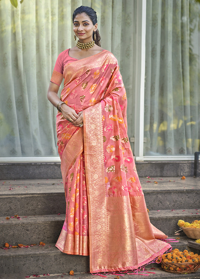 Pink Organza Saree With Blouse Piece