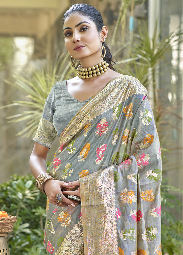 Grey Organza Saree With Blouse Piece