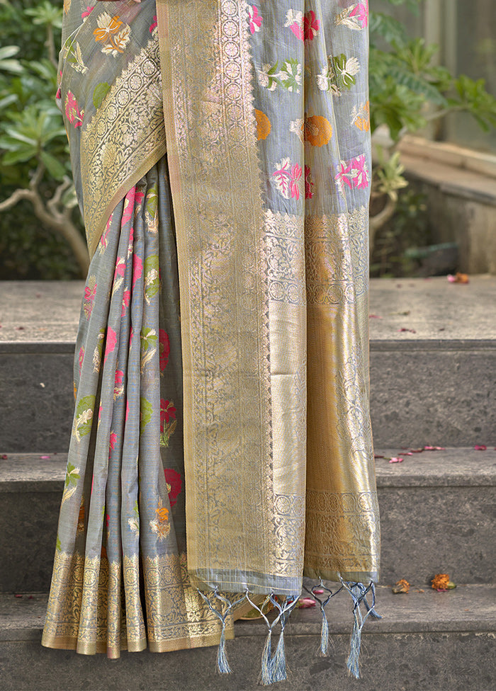 Grey Organza Saree With Blouse Piece