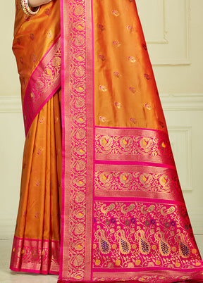 Orange Dupion Silk Saree With Blouse Piece