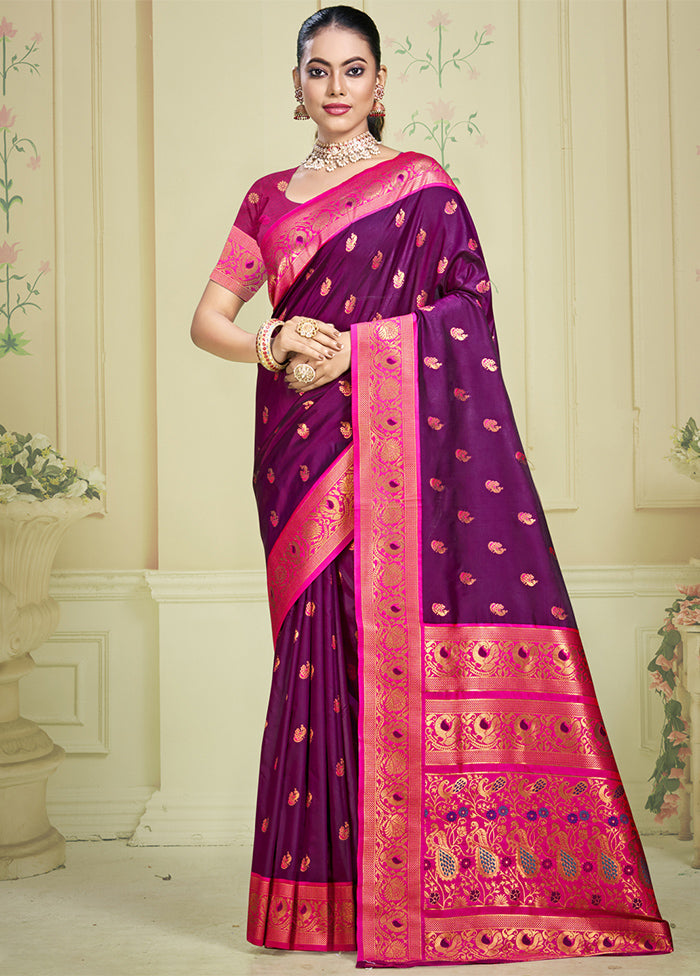 Wine Dupion Silk Saree With Blouse Piece