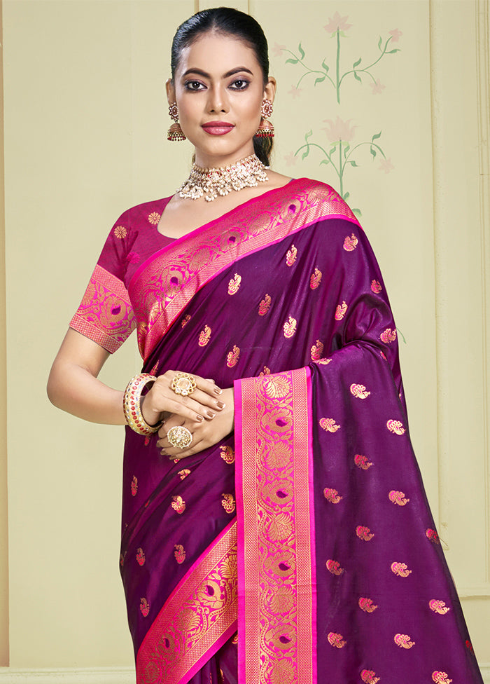 Wine Dupion Silk Saree With Blouse Piece