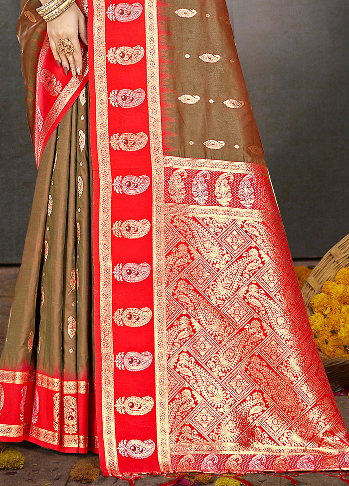 Brown Dupion Silk Saree With Blouse Piece