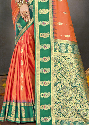 Orange Dupion Silk Saree With Blouse Piece