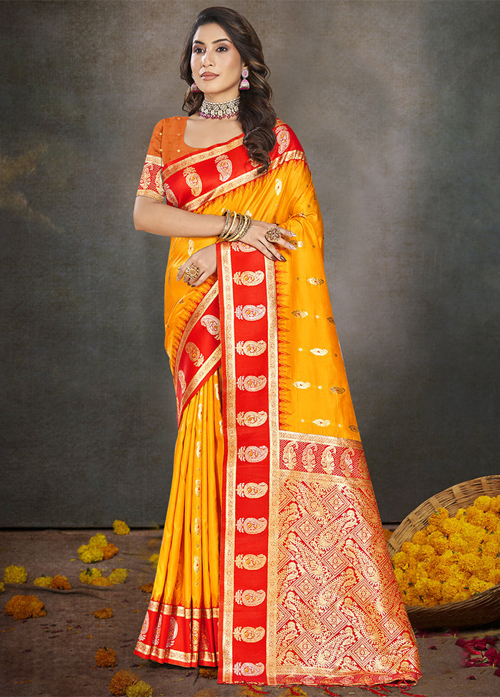 Yellow Dupion Silk Saree With Blouse Piece