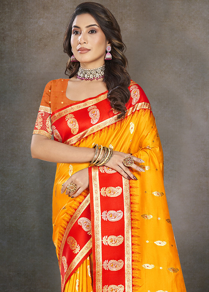 Yellow Dupion Silk Saree With Blouse Piece