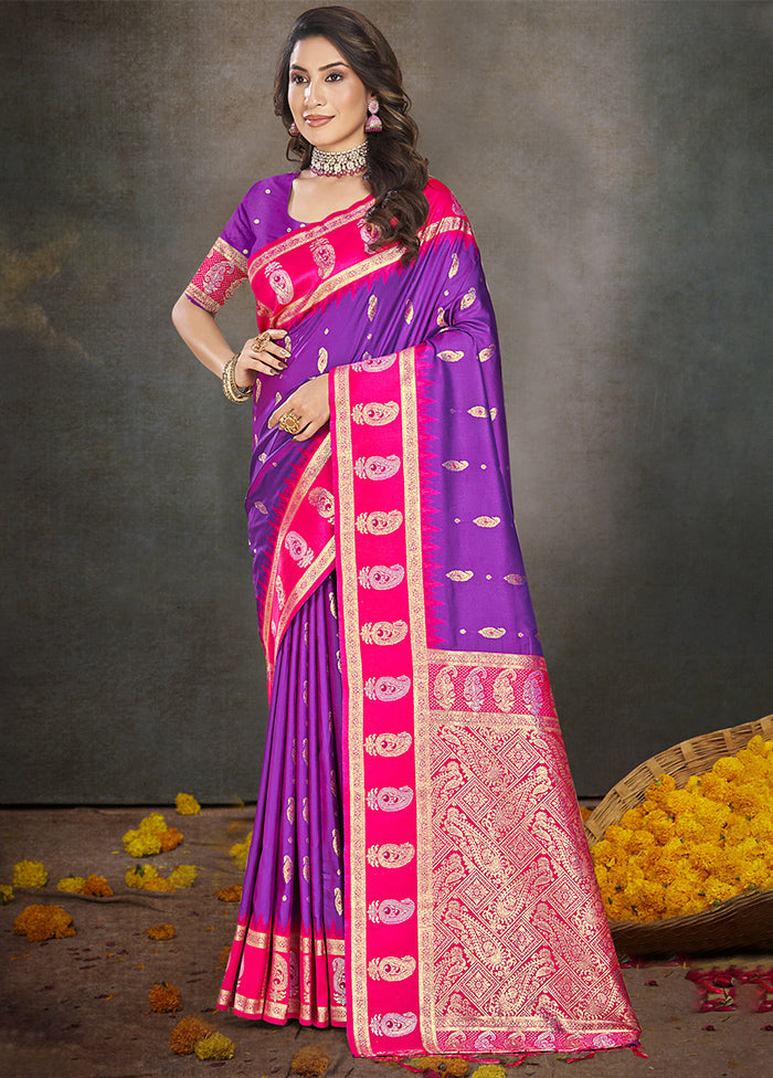 Purple Dupion Silk Saree With Blouse Piece