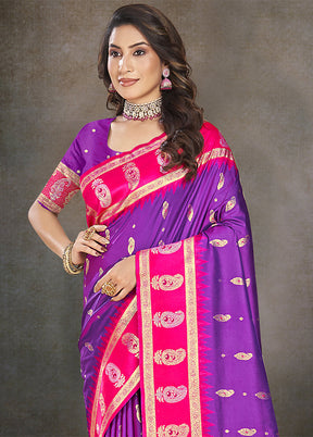 Purple Dupion Silk Saree With Blouse Piece