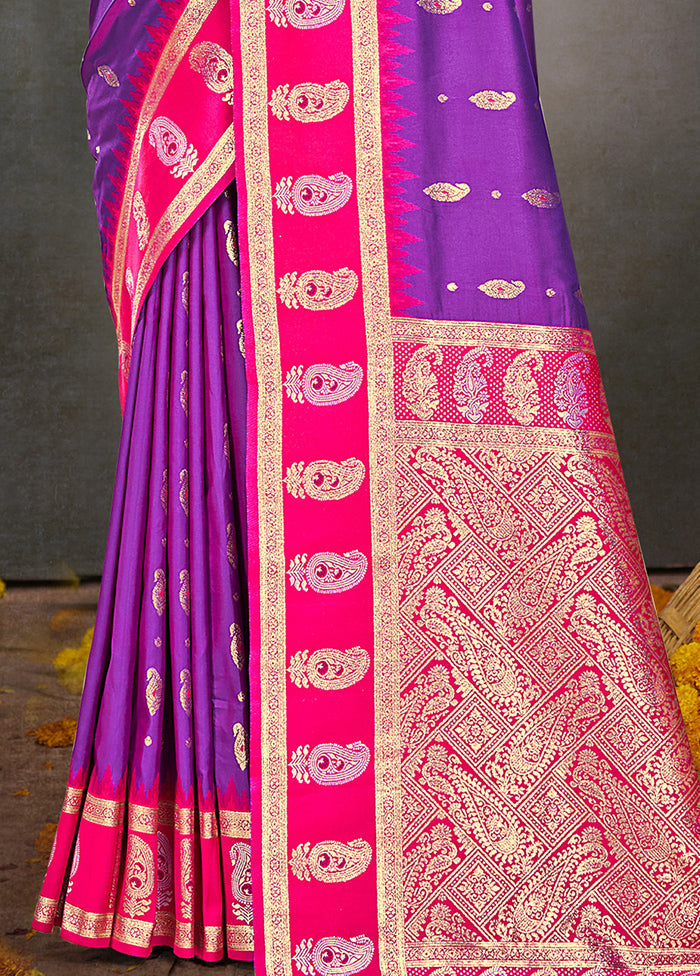 Purple Dupion Silk Saree With Blouse Piece