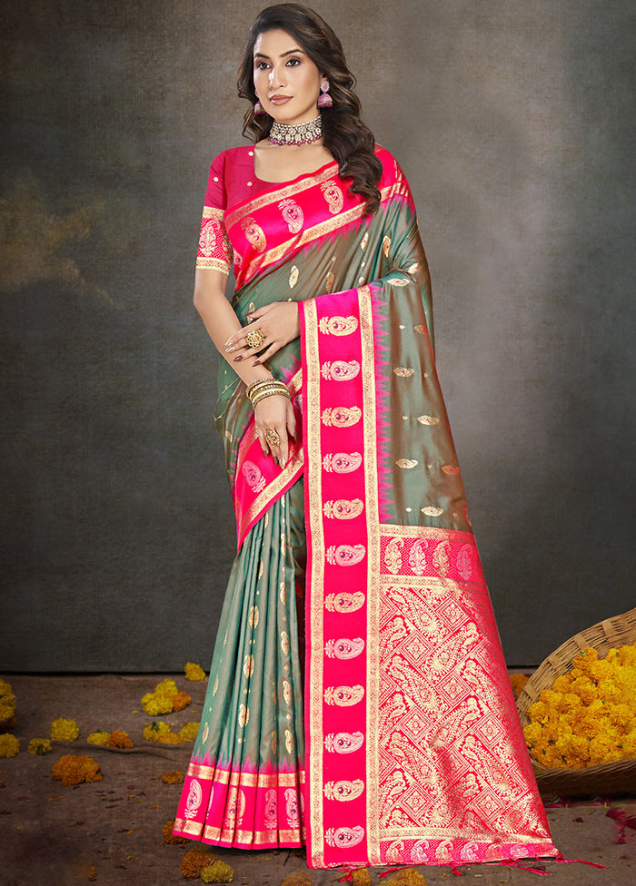 Rama Dupion Silk Saree With Blouse Piece