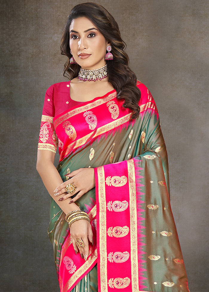 Rama Dupion Silk Saree With Blouse Piece