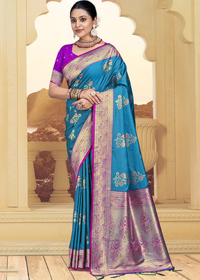 Multicolor Dupion Silk Saree With Blouse Piece