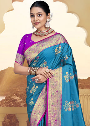 Multicolor Dupion Silk Saree With Blouse Piece