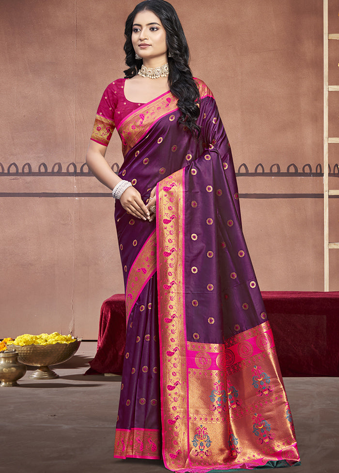 Wine Dupion Silk Saree With Blouse Piece