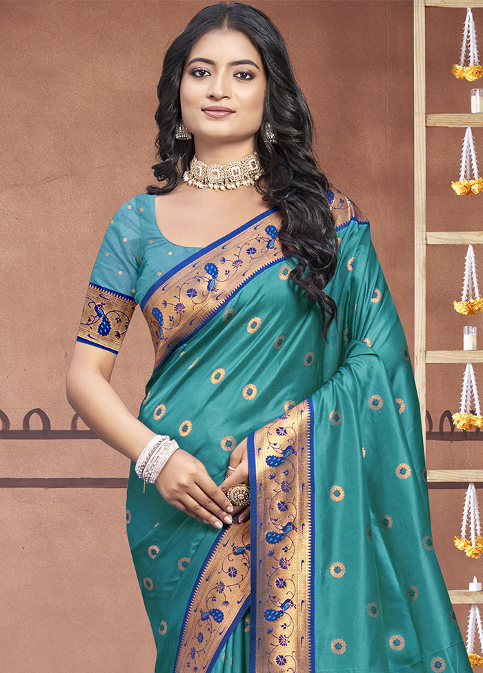 Sky Blue Dupion Silk Saree With Blouse Piece