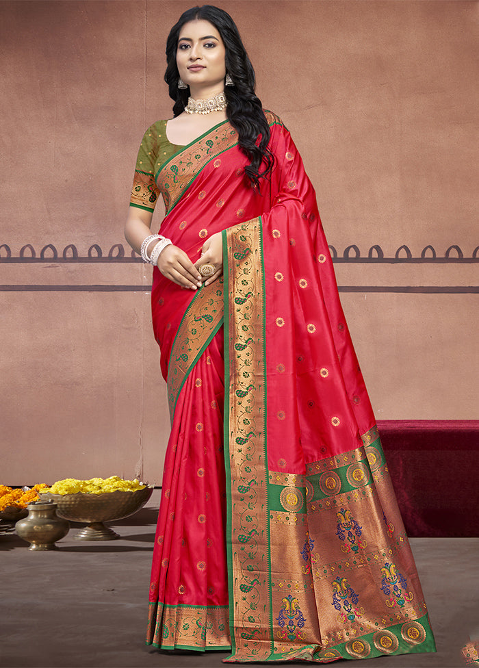 Dark Pink Dupion Silk Saree With Blouse Piece