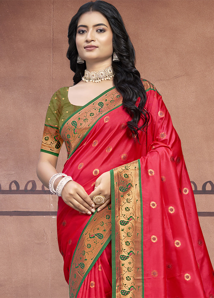 Dark Pink Dupion Silk Saree With Blouse Piece