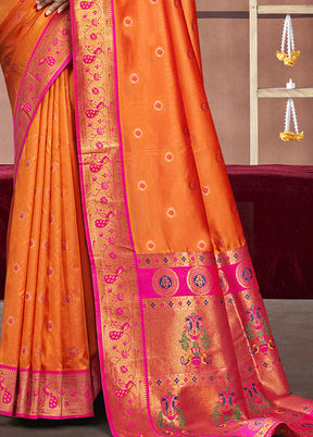 Orange Dupion Silk Saree With Blouse Piece