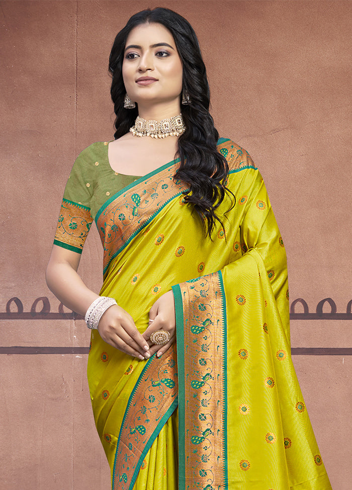 Parrot Green Dupion Silk Saree With Blouse Piece