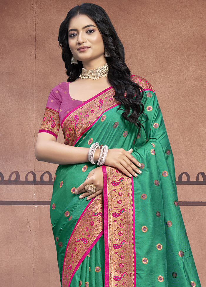 Teal Green Dupion Silk Saree With Blouse Piece