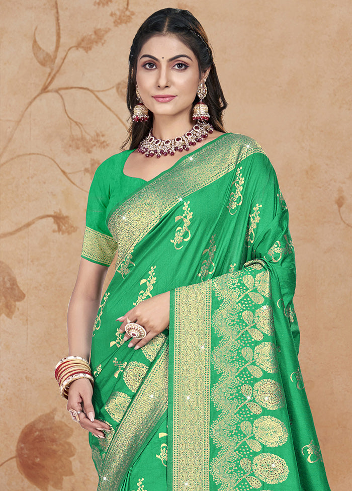 Green Spun Silk Saree With Blouse Piece