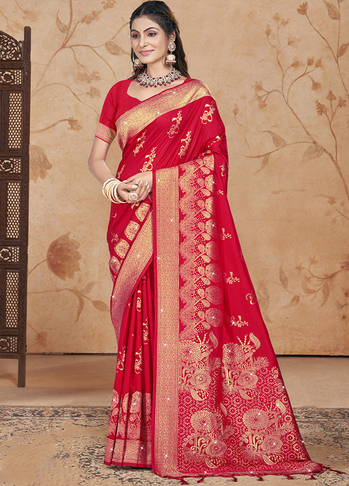 Red Spun Silk Saree With Blouse Piece