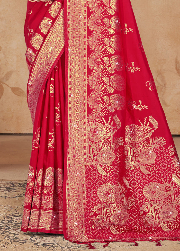 Red Spun Silk Saree With Blouse Piece