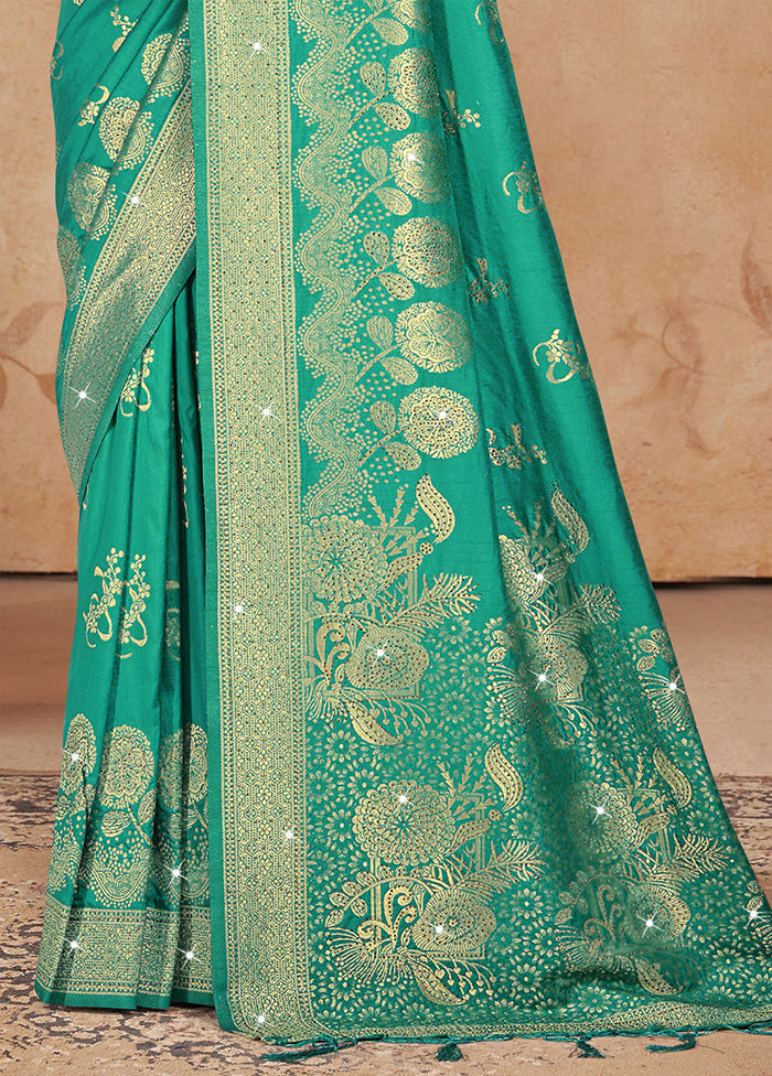 Green Spun Silk Saree With Blouse Piece