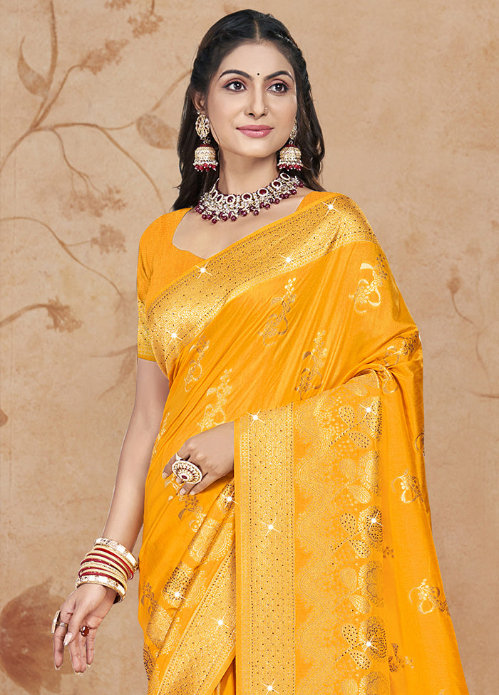 Yellow Spun Silk Saree With Blouse Piece