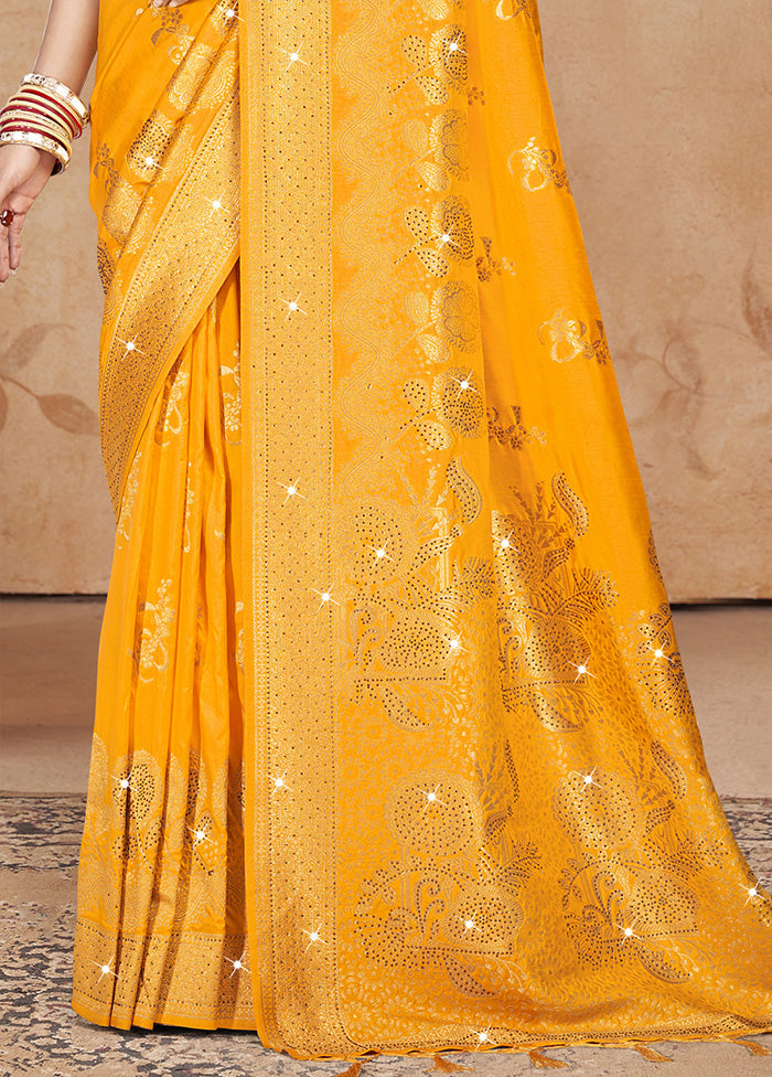 Yellow Spun Silk Saree With Blouse Piece