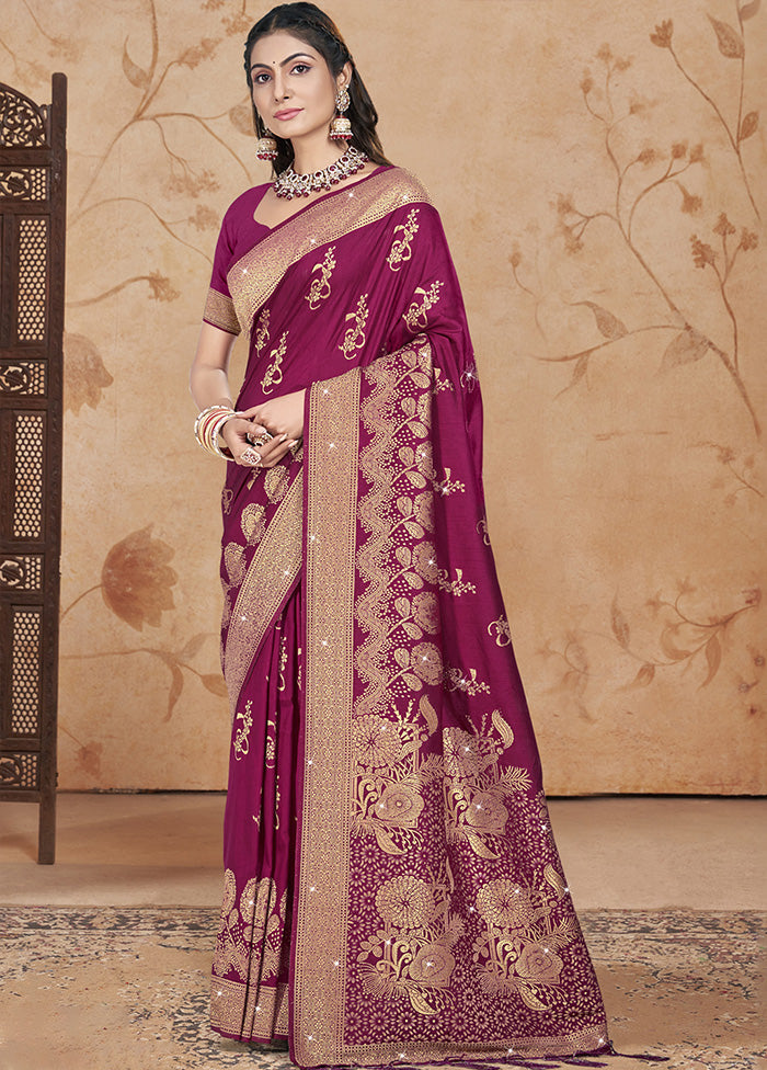 Wine Spun Silk Saree With Blouse Piece