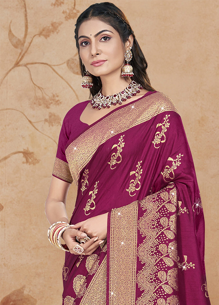 Wine Spun Silk Saree With Blouse Piece