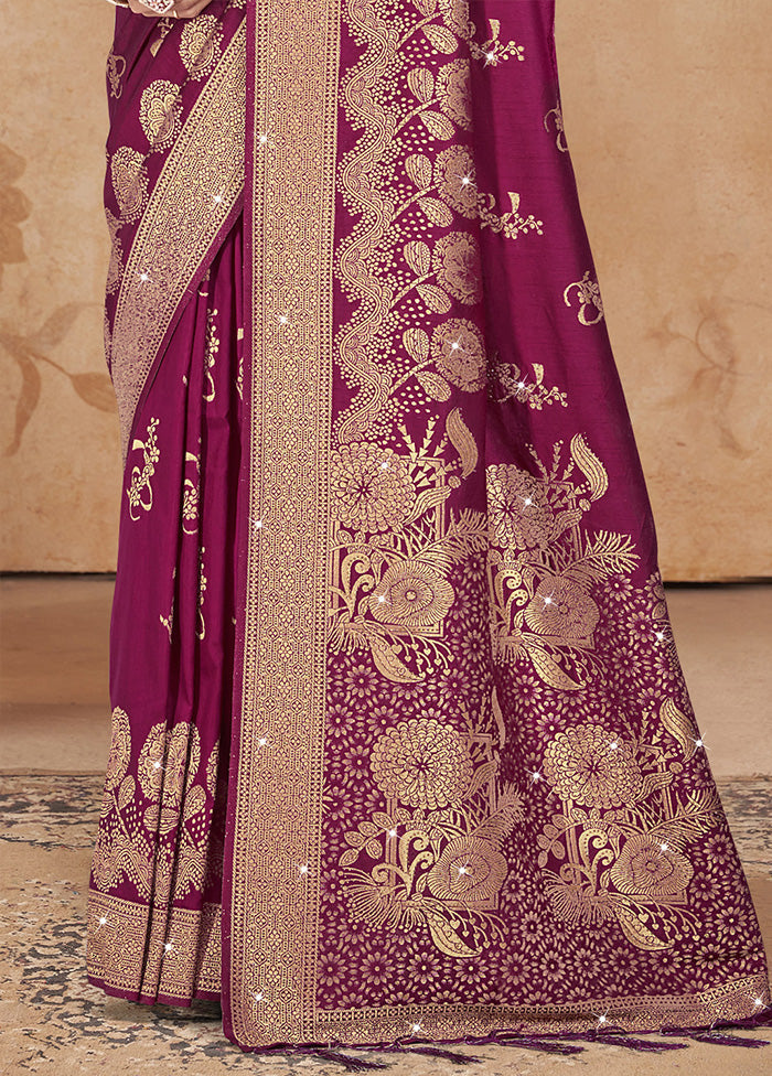 Wine Spun Silk Saree With Blouse Piece