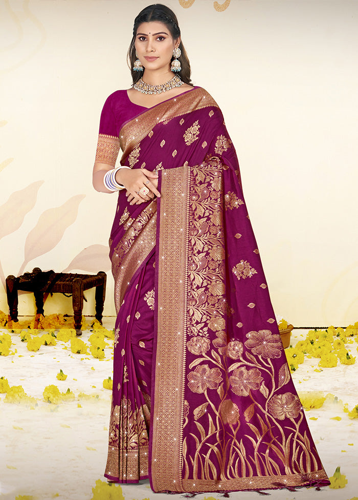 Wine Spun Silk Saree With Blouse Piece