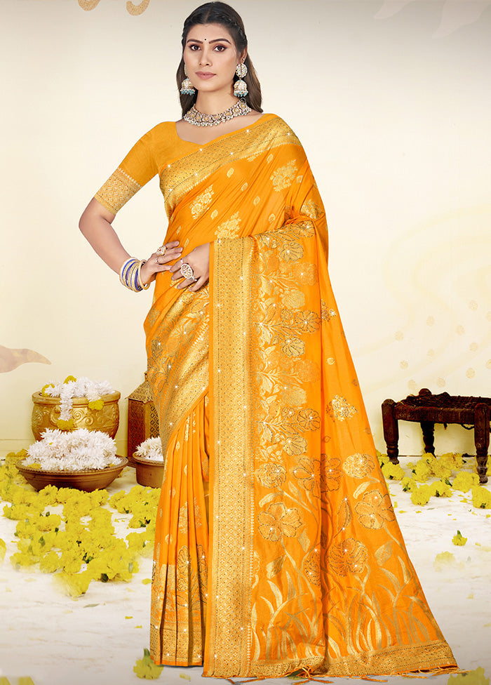 Yellow Spun Silk Saree With Blouse Piece